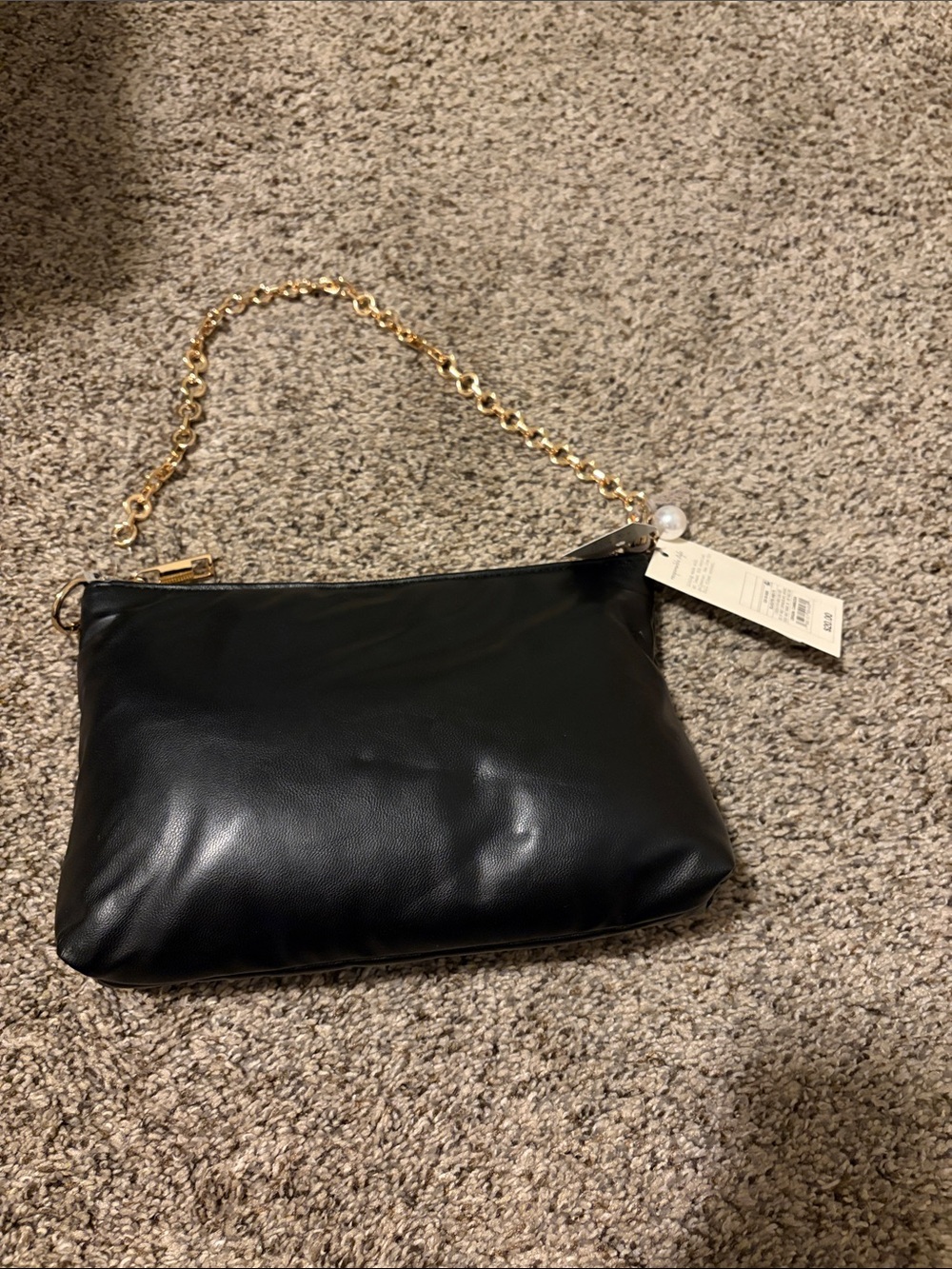 a new day Black Leatherette Clutch with Gold Chain